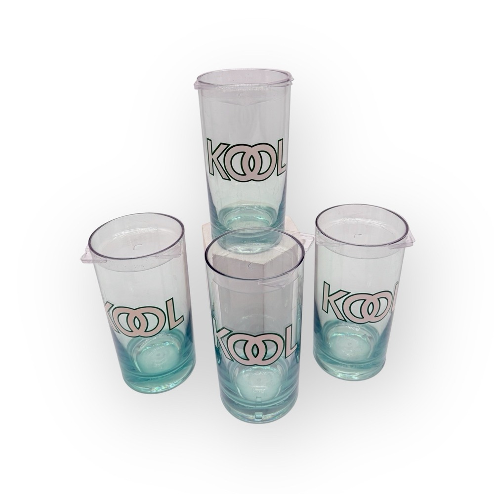 Vtg Kool Cigarettes Tumblers Set of 4 ThermoServ Plastic Glasses NOS USA Promo